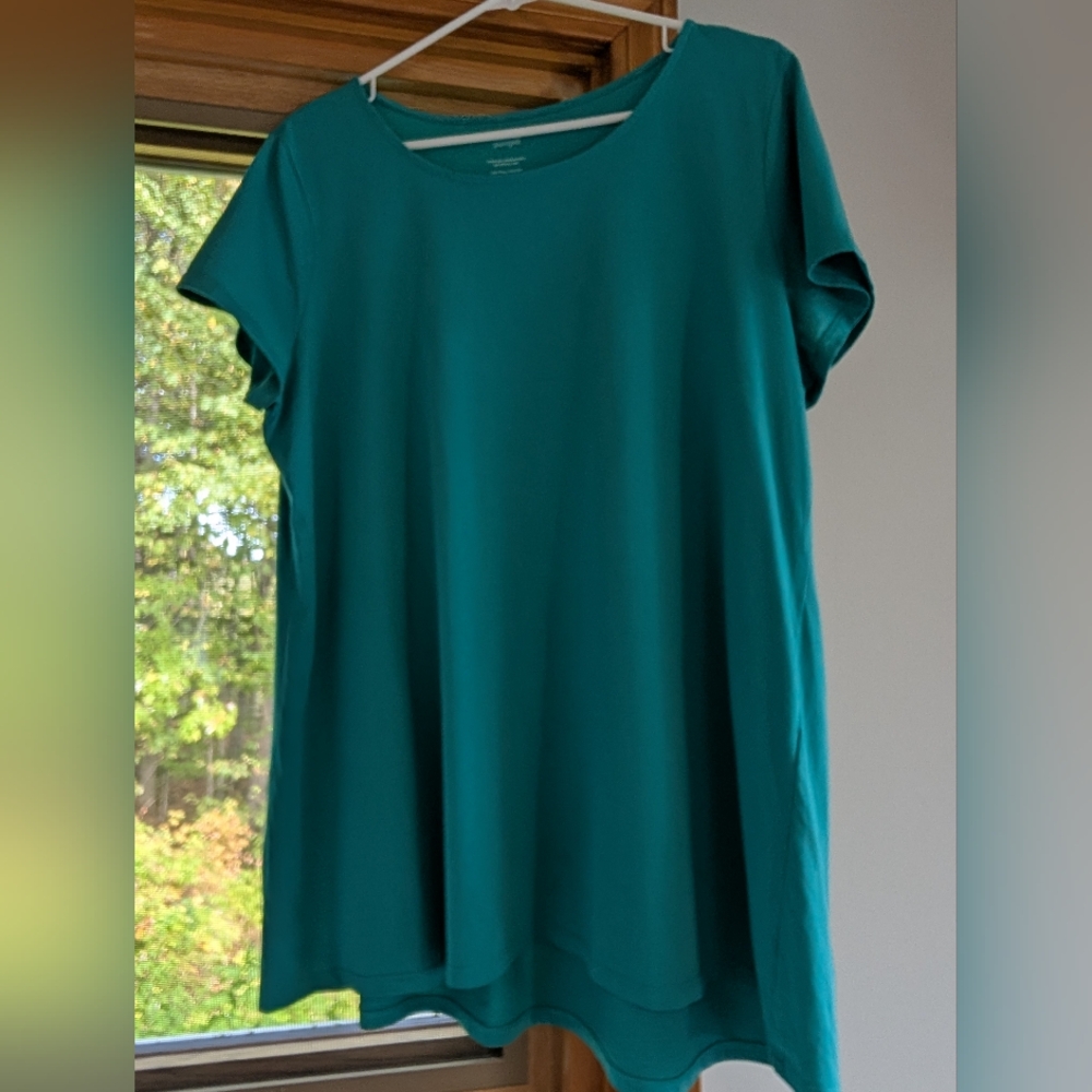 Pure Jill Pima Cotton Scoop-Neck Tee, Green, Large